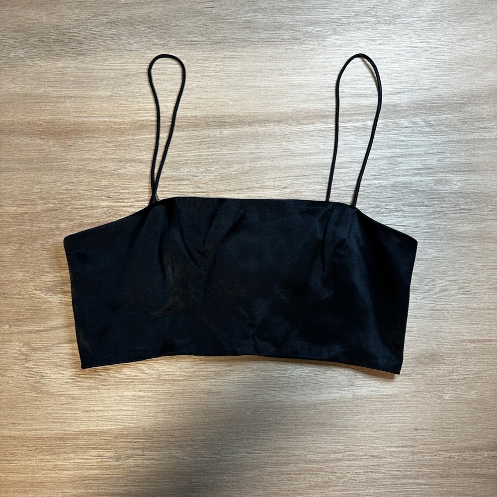 Fame and Partners X Free People Axel Crop Top Size 10 Satin Black